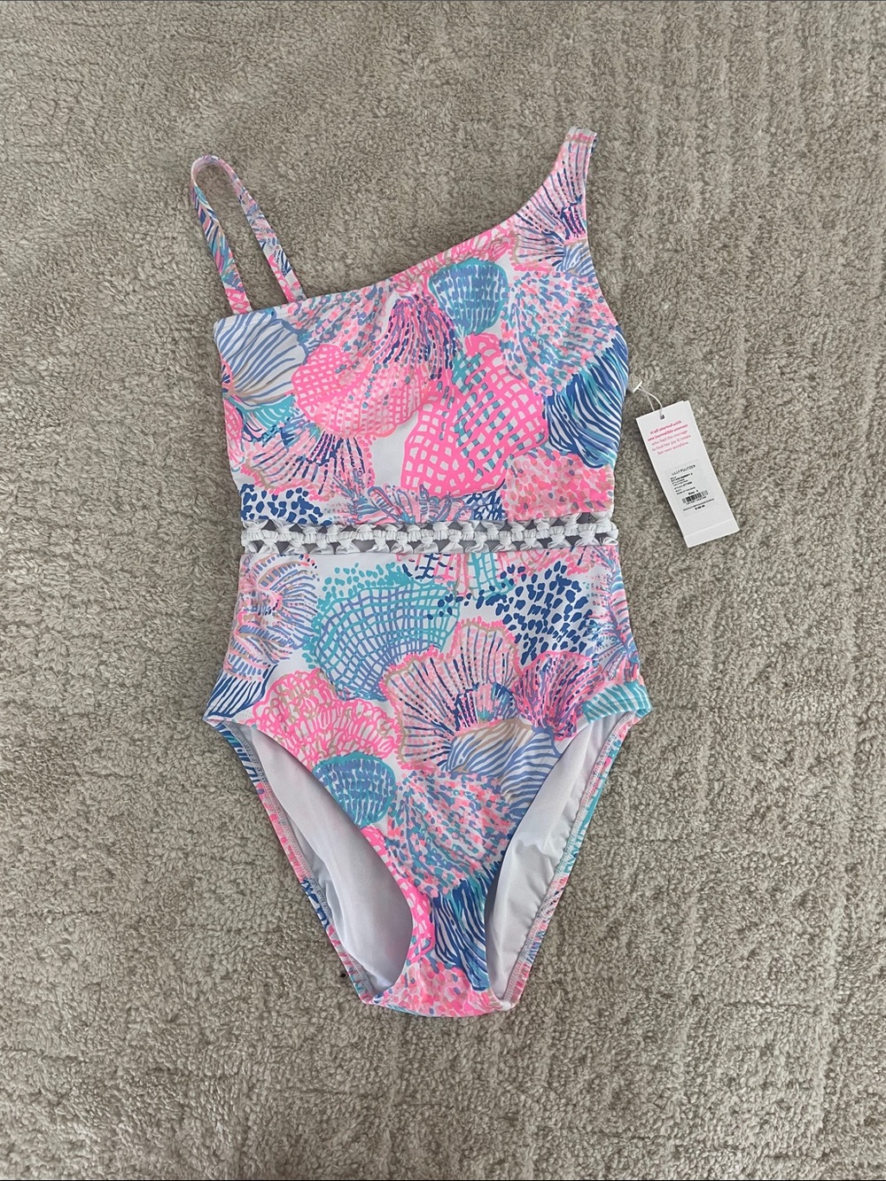 Lilly Pulitzer Pink & Blue Shell-Print One-Shoulder Swimsuit